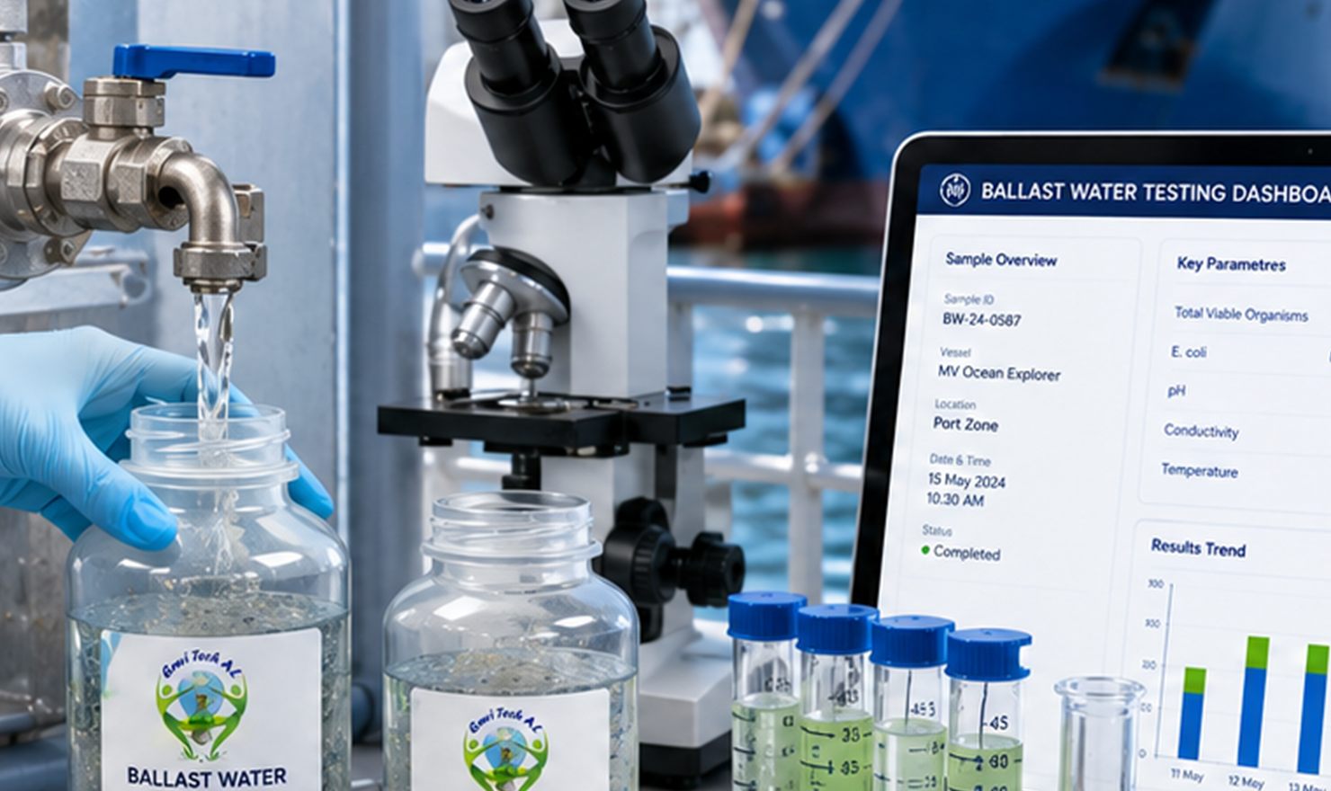 Ballast water testing service for vessel and port compliance